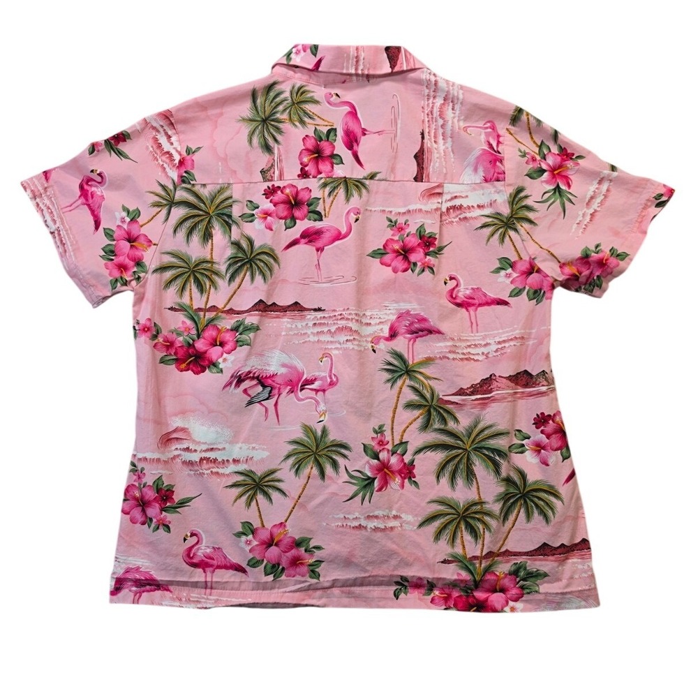 Hawaiian Tropical Aloha Flamingo Button Up Shirt Pink Womens M Puanani - Picture 4 of 7